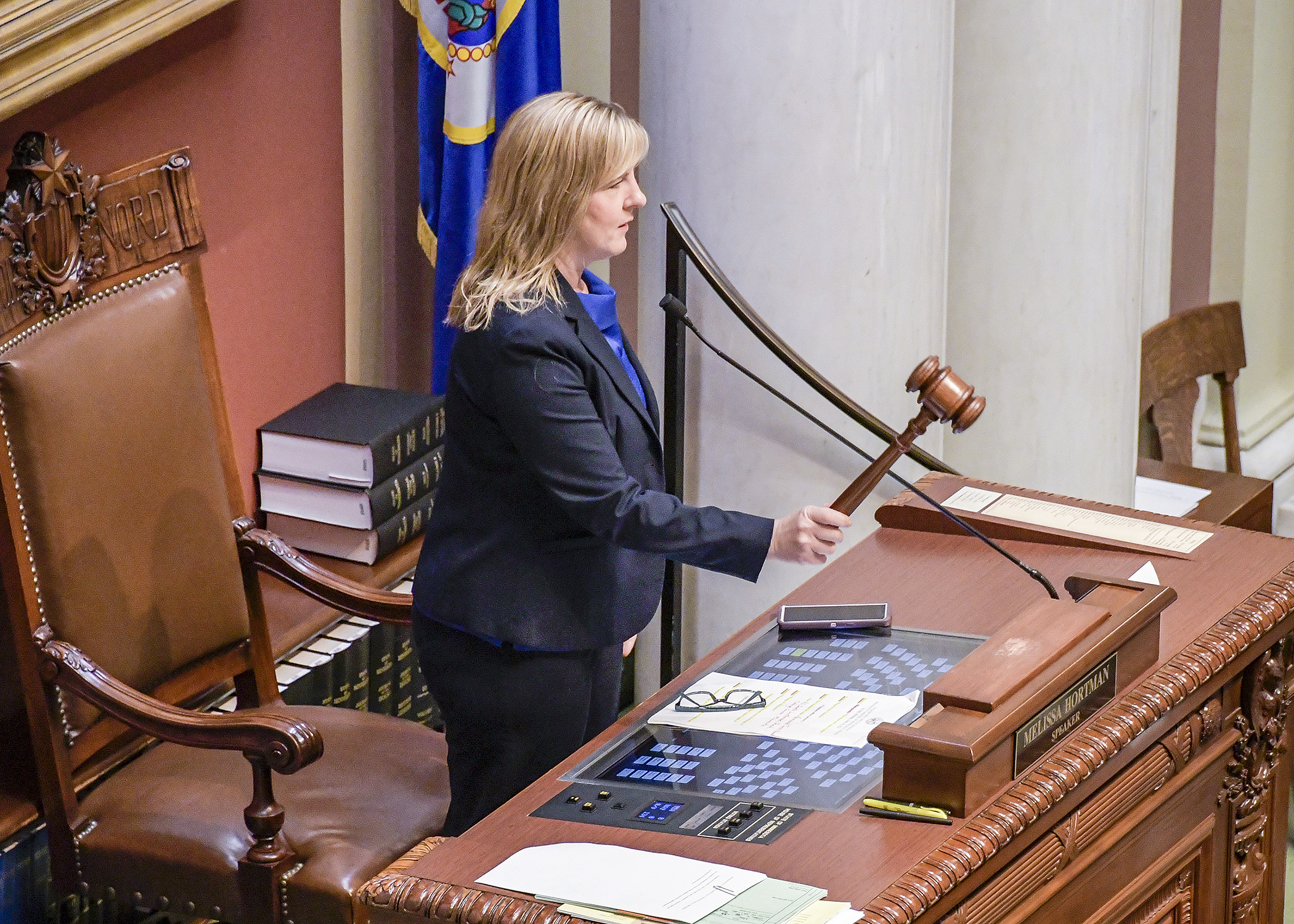 House Speaker Melissa Hortman gavels in the 2021 special session on June 14. Photo by Andrew VonBank